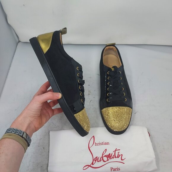 Christian Louboutin MENS Black Gold Gondola Strass Crystal Low Top Sneaker